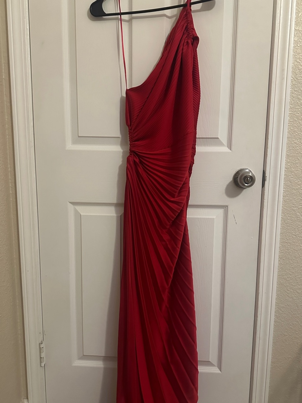 Mango One-Shoulder Red Pleated Evening Gown